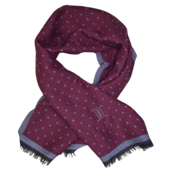 Yves Saint Laurent Vintage Wool Scarf Maroon Gray Polka Dot Designer YSL - Picture 1 of 9